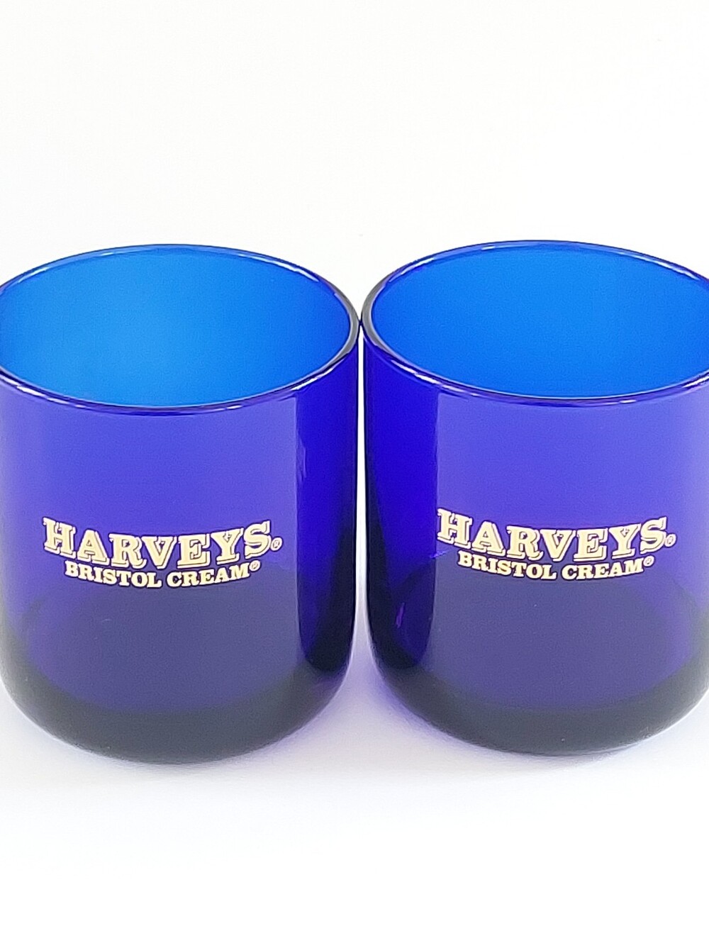 Vintage Harveys Bristol Cream Cobalt Blue Lowball Glasses Set of 2